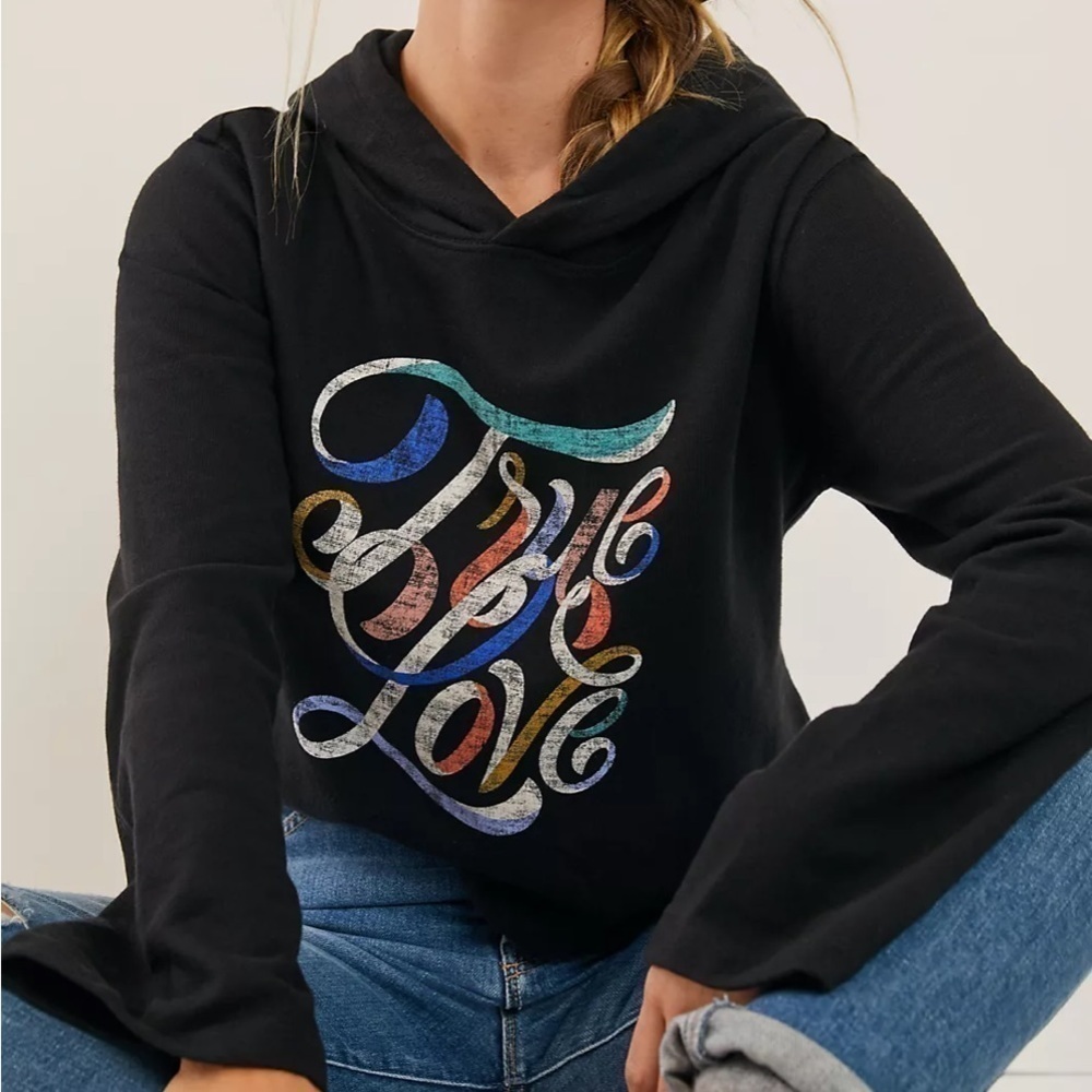 ANTHROPOLOGIE Super Nice Letters True Love Graphic Cropped Sweatshirt